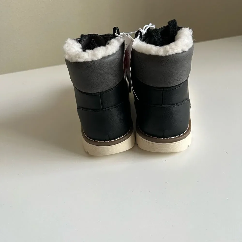 Old Navy Faux-Leather Lace-Up Sherpa-Lined Boots for Toddler Boys size 11